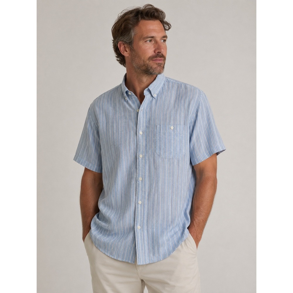 L.L.Bean Striped Button Down Shirt Mens Large Blue Cotton Y2K Coastal Preppy Top
